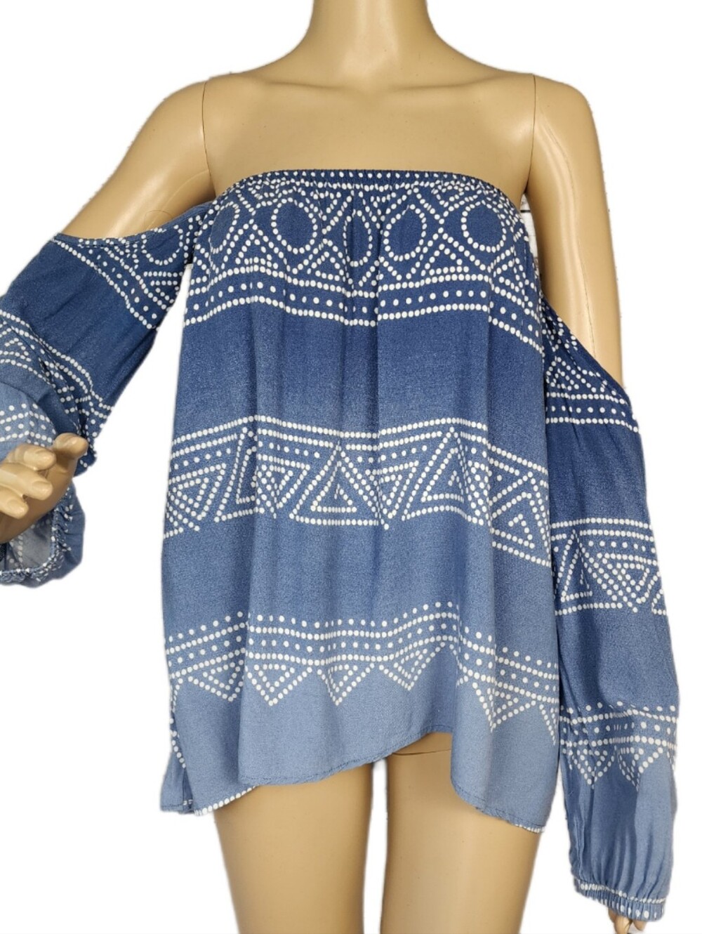 Surf Gypsy Geo Ombre Drape Sleeve Top Blue - Medium